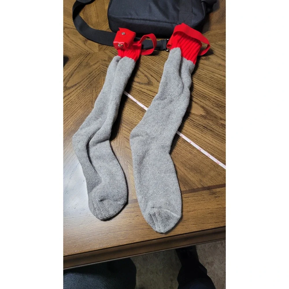 Vintage Lectra-Sox Battery Heated Socks Grey Red Model LS-3 Wool Blend Sz 12-13